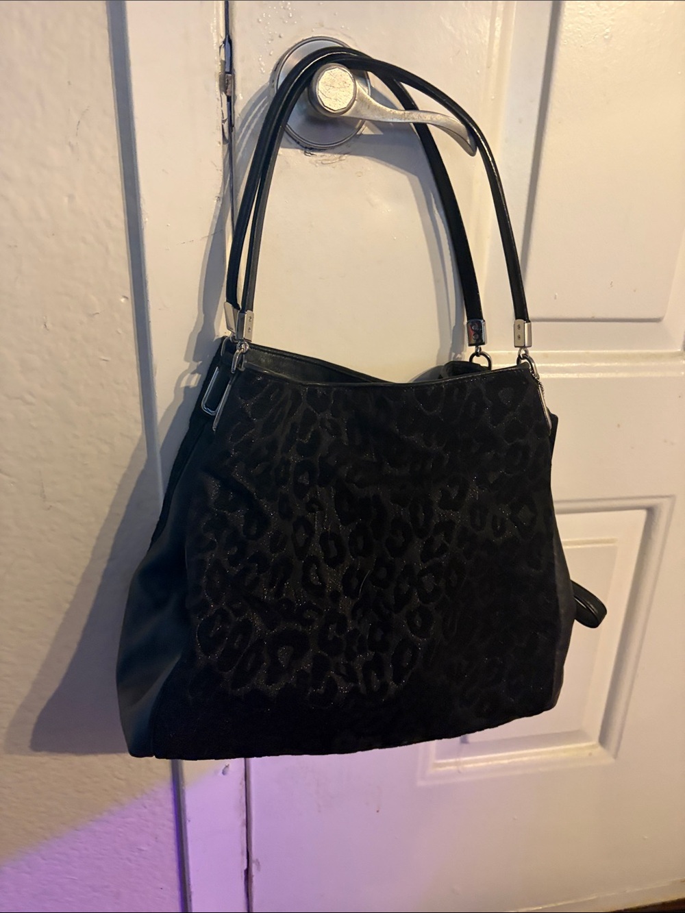 Black Coach Madison Vintage Y2k chenille ocelot faux leather cheetah print bag